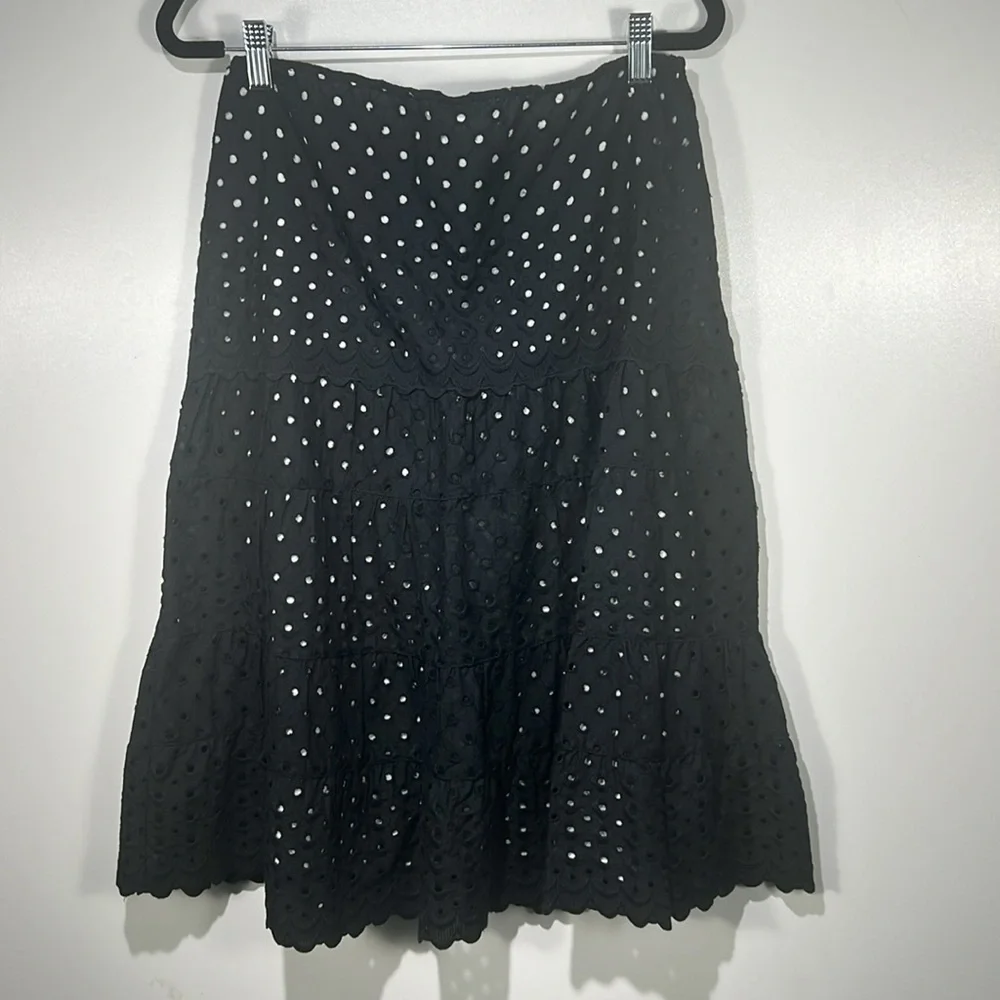 MICHAEL Michael Kors Eyelet Drop Waist Tiered Knee Length Skirt Black Sz 4